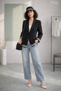 کت یقه انگلیسی پایین کشباف مشکی